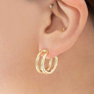 NWT Lovoda Double Hoop Earrings Sterling Silver Post Hypoallergenic Gold Dipped